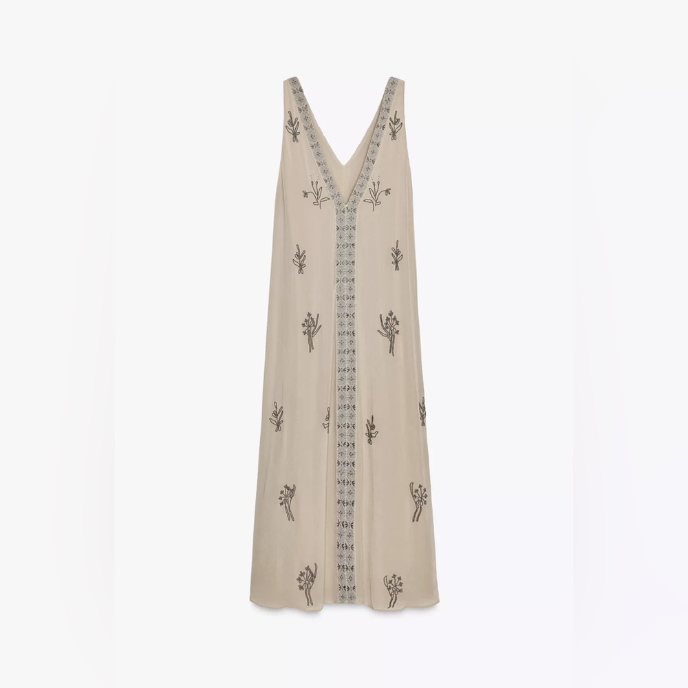 Zara zw collection gray beaded Floral Maxi Dress - Picture 6 of 9